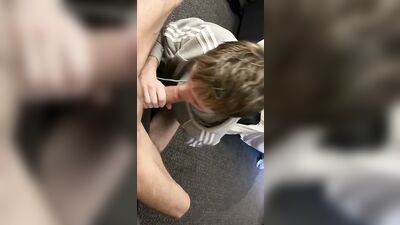 British twink sucks friends balls and deep throats his cock