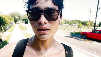 Skinny Twink Donovan running in the neighborhood just wearing shorts.