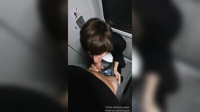 Twink sucks a stranger from the grinder in the train toilet, cums in his mouth and swallows cum