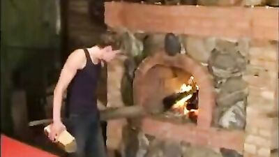 Hot twinks hot fireplace