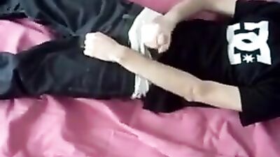 Teen shoots a load on his black shirt twink porn