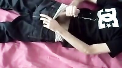 Teen shoots a load on his black shirt twink porn