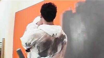 Painted his crack with cum