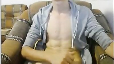 Hot smooth boy masturbates in her living room and her bed