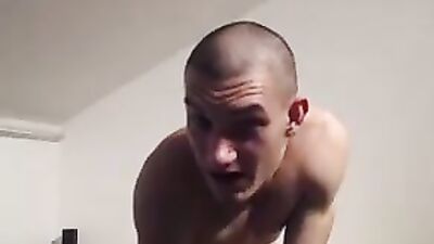 Muscular Taut Smooth Hung Teen flexes and shoots SEMEN