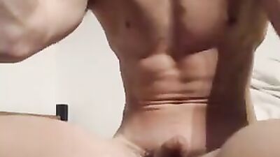 Muscular Taut Smooth Hung Teen flexes and shoots SEMEN