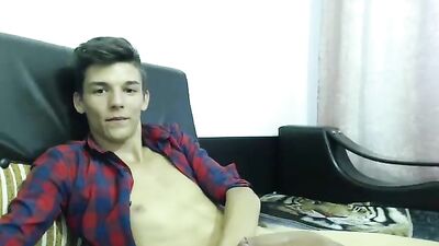 Solo cute young guy wanks thick chunky cock