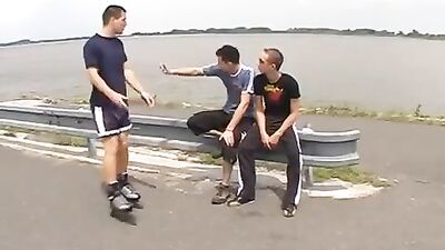 Three horny gays suck their cocks outdoors and have anal