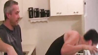 Dad and son swallow nurd