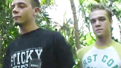 Outdoor shower threesome