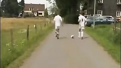 Soccer boys in the barn