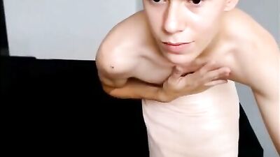 Handsome young boy masturbates all smooth after shower