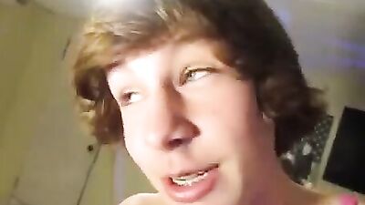 Young teen with gorgeous blue eyes mimics her sister