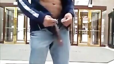 Huge black dick jerked off in hotel loby