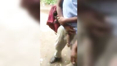 Showing his horse hung dick outside of school