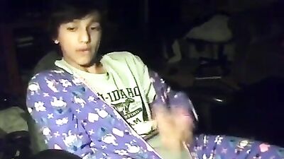 Jerking in his pajama onsie
