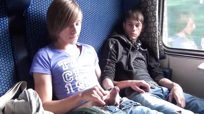 Handjob instructionin the train