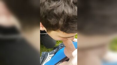 Blowing a friend in the park