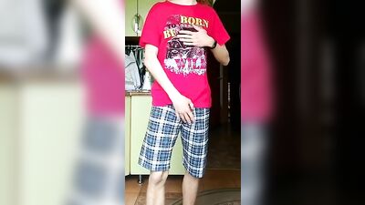 [ABX][3][387] - Young thin guy in pajamas jerks off and plentifully cums on himself