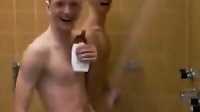 Italian soccer players are taking a shower after the game