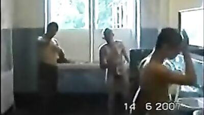 Young Russian soldiers wash