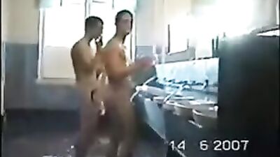 Young Russian soldiers wash