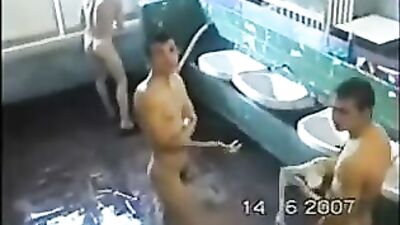 Young Russian soldiers wash