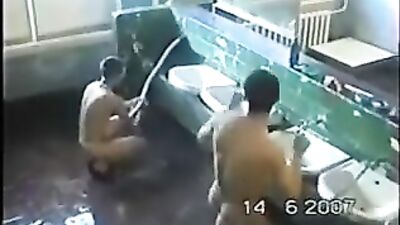 Young Russian soldiers wash