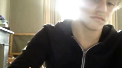 Blonde boy wanks his big dick