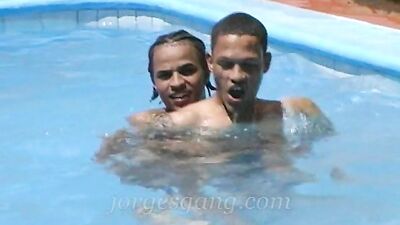 Three Men in the Swimming Pool - Action Black Latino