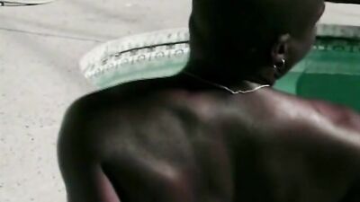 Gay Black Lovers Hardcore Anal by the Pool