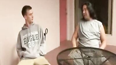 Handsome boy please each other