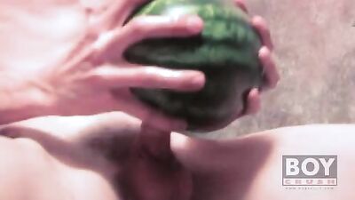 Young boy fuck a watermelon