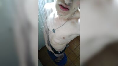 Exotic white twink in shower