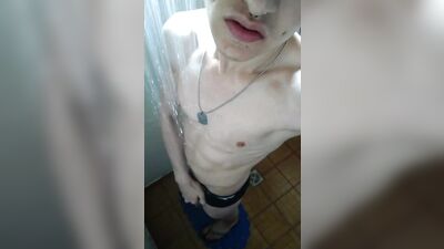 Exotic white twink in shower