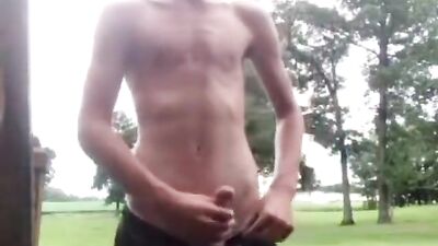 Teen Jerks off in the Front Yard