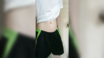 Playing with dick in pants