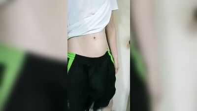 Playing with dick in pants