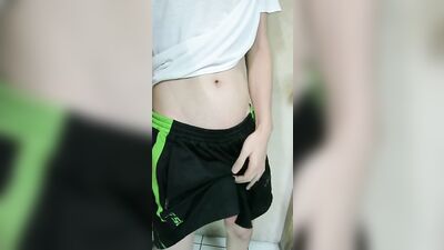 Playing with dick in pants