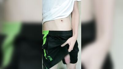 Playing with dick in pants