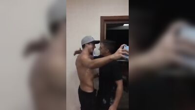 Straight boys French kiss