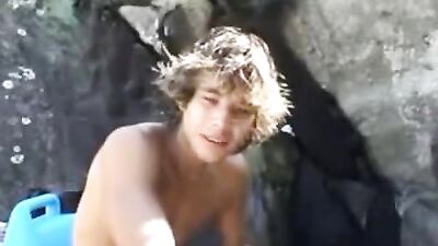 Brazilian boy cum on the rocks