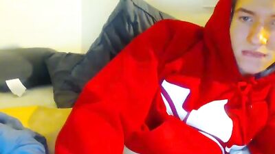 Teen blonde wank on red sweat shirt