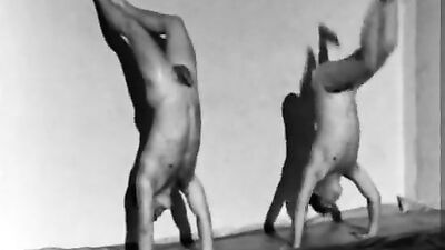 Boys playing at the naked struggle (vintage)