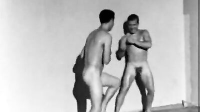 Boys playing at the naked struggle (vintage)