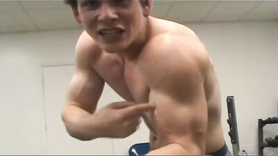 Talkative boy flexing