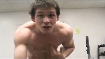 Talkative boy flexing