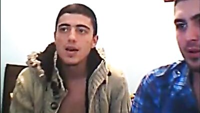 2 friends wank & cum for girl on can