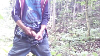 Piss, foreskin play & jerk off in the forest