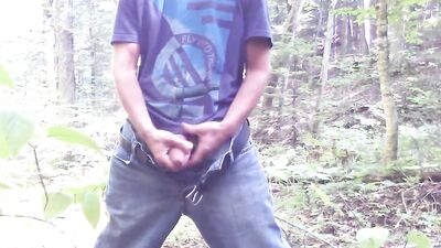 Piss, foreskin play & jerk off in the forest
